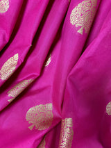 Hot Pink with Blue Banarasi saree in banarasi silk with double lotus borders with 7" width — Kaash Collection