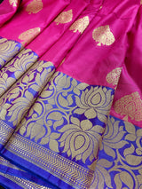 Hot Pink with Blue Banarasi saree in banarasi silk with double lotus borders with 7" width — Kaash Collection