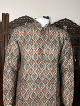 Ikkat Digital Printed Linen Silk Kurta with White Cotton Pajama - Kaash