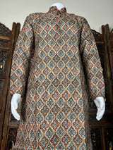Ikkat Digital Printed Linen Silk Kurta with White Cotton Pajama - Kaash