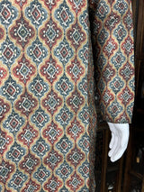 Ikkat Digital Printed Linen Silk Kurta with White Cotton Pajama - Kaash