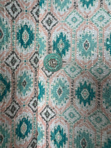 Ikkat Print Designer Multi-Color Soft Silk Jacket with Sequence Work in Teal Green | Jacket for Kurta | Groomsmen Wedding Jacket for Kurta - Kaash