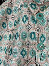 Ikkat Print Designer Multi-Color Soft Silk Jacket with Sequence Work in Teal Green | Jacket for Kurta | Groomsmen Wedding Jacket for Kurta - Kaash