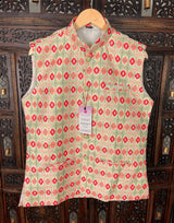 Ikkat Print Designer Multi-Color Soft Silk Jacket with Sequence Work | Jacket for Kurta | Groomsmen Wedding Jacket for Kurta - Kaash