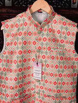 Ikkat Print Designer Multi-Color Soft Silk Jacket with Sequence Work | Jacket for Kurta | Groomsmen Wedding Jacket for Kurta - Kaash