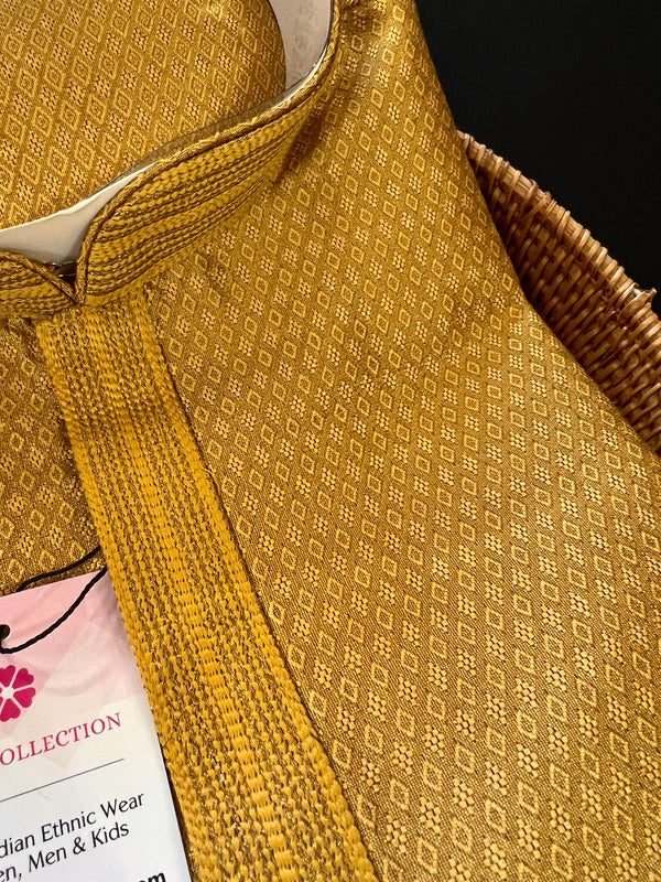 Mustard Gold Color Men Kurta Pajama | Self Design embroidery Style | Mens Readymade Kurta for Wedding |  Kurta Pajama for Men