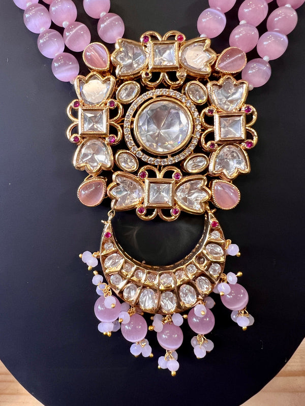 Handmade Statement Long Necklace in Tayani Kundan with Monalisa Beads | Kundan Jewelry | Bollywood Style Wedding Party Jewelry