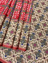 Light Carrot Banarasi Dupion Bandhej saree in banarasi semi dupion silk with bandhej tie-dye with meenakari & 8" wide borders — Kaash Collection