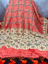 Light Carrot Banarasi Dupion Bandhej saree in banarasi semi dupion silk with bandhej tie-dye with meenakari & 8" wide borders — Kaash Collection
