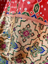 Light Carrot Color Banarasi Dupion Silk Bandhej Bandhani Saree | Minakari and Muted Gold Zari Weave | Authentic Bandhej Saree | Sari Store - Kaash