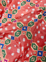 Light Carrot Color Banarasi Dupion Silk Bandhej Bandhani Saree | Minakari and Muted Gold Zari Weave | Authentic Bandhej Saree | Sari Store - Kaash