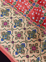 Light Carrot Color Banarasi Dupion Silk Bandhej Bandhani Saree | Minakari and Muted Gold Zari Weave | Authentic Bandhej Saree | Sari Store - Kaash