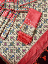 Light Carrot Color Banarasi Dupion Silk Bandhej Bandhani Saree | Minakari and Muted Gold Zari Weave | Authentic Bandhej Saree | Sari Store - Kaash