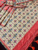 Light Carrot Color Banarasi Dupion Silk Bandhej Bandhani Saree | Minakari and Muted Gold Zari Weave | Authentic Bandhej Saree | Sari Store - Kaash