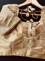 Light Gold Color Raw Silk Ready to Wear Blouse | Handwork Blouses | Padded Blouse | Size - 36 | Readymade Saree Blouses | Kaash Collection - Kaash