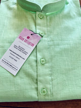 Light Green Color Linen Cotton Kurta Pajama for Men with White Pajama - Kaash