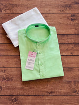Light Green Color Linen Cotton Kurta Pajama for Men with White Pajama - Kaash