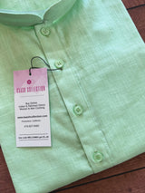 Light Green Color Linen Cotton Kurta Pajama for Men with White Pajama - Kaash