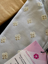 Light Grey men's kurta pajama in soft silk with buttas with small gold zari embossed — Kaash Collection