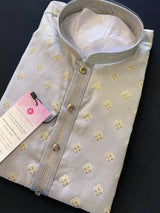 Light Grey men's kurta pajama in soft silk with buttas with small gold zari embossed — Kaash Collection