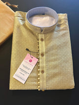 Light Mehndi Heena Green Silk Color Kurta Pajama Set with butti design on the Kurta | Kurta Pajama for Men | Men Ethnic Wear - Kaash