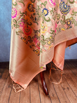 Light Peach Paithani Semi Banarasi dupatta in banarasi semi soft silk with paithani-style floral with meenakari — Kaash Collection