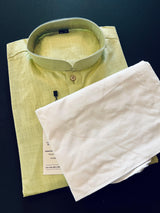 Light Pista Green Color Linen Cotton Kurta Pajama for Men with White Pajama - Kaash