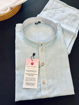 Light Sky Blue men's kurta pajama in pure linen cotton with premium linen cotton with fancy buttons — Kaash Collection