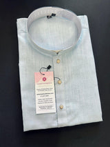 Light Sky Blue men's kurta pajama in pure linen cotton with premium linen cotton with fancy buttons — Kaash Collection