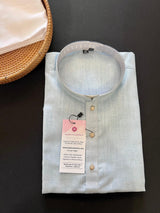 Light Sky Blue men's kurta pajama in pure linen cotton with premium linen cotton with fancy buttons — Kaash Collection