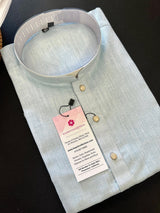 Light Sky Blue men's kurta pajama in pure linen cotton with premium linen cotton with fancy buttons — Kaash Collection