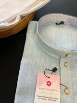 Light Sky Blue Color Premium Pure Linen Cotton Kurta Pajama Set for Men | Cotton Men Kurtas | Pastel Color Kurta | Soft Kurta for Men - Kaash