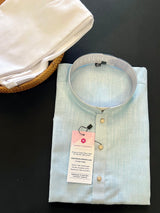 Light Sky Blue Color Premium Pure Linen Cotton Kurta Pajama Set for Men | Cotton Men Kurtas | Pastel Color Kurta | Soft Kurta for Men - Kaash