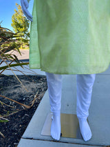 Lime Color Silk Men Kurta Pajama with Weave Work | Designer Men Kurta Pajama Set | Kurta Pajama Set in USA | Kaash Collection - Kaash