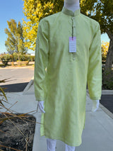 Lime Color Silk Men Kurta Pajama with Weave Work | Designer Men Kurta Pajama Set | Kurta Pajama Set in USA | Kaash Collection - Kaash