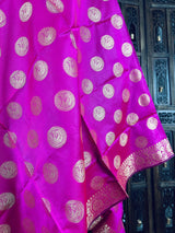 Magenta Pink Banarasi Silk Chakra Designer Dupatta with black color tassels on the ends | Light Weight Dupatta | Benarasi Dupatta - Kaash