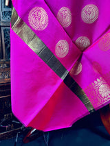Magenta Pink Banarasi Silk Chakra Designer Dupatta with black color tassels on the ends | Light Weight Dupatta | Benarasi Dupatta - Kaash