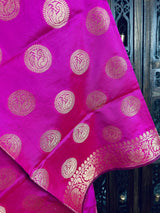 Magenta Pink Banarasi Silk Chakra Designer Dupatta with black color tassels on the ends | Light Weight Dupatta | Benarasi Dupatta - Kaash