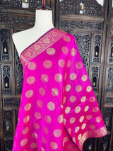 Magenta Pink Banarasi Silk Chakra Designer Dupatta with black color tassels on the ends | Light Weight Dupatta | Benarasi Dupatta - Kaash