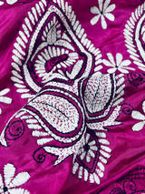 Magenta Pink color Bangalori Silk Saree with Hand Kantha Stitch | Handwoven Kantha Stitch Sarees | Kantha Saress | Embroidered Sarees - Kaash