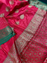Magenta with Green Combination Semi - Tussar Silk Saree With Antique Zari Weaving Work - Kaash
