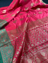 Magenta with Green Combination Semi - Tussar Silk Saree With Antique Zari Weaving Work - Kaash