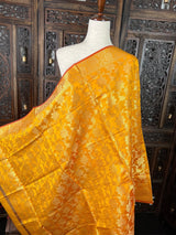 Mango Yellow Double-Tone Soft Silk dupatta in soft silk (non-pure) with double-tone with zari weaving — Kaash Collection
