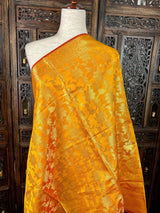 Mango Yellow Double-Tone Soft Silk dupatta in soft silk (non-pure) with double-tone with zari weaving — Kaash Collection