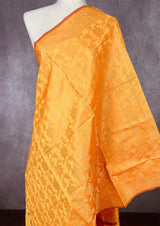 Mango Yellow Soft Silk Floral dupatta in soft silk (non-pure) with floral jaal with muted gold zari — Kaash Collection