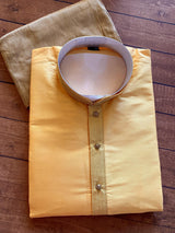 Mango Yellow Soft Silk Men's Kurta Pajama Set with Lining - Kaash