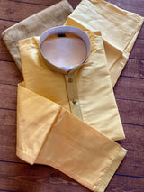 Mango Yellow Soft Silk Men's Kurta Pajama Set with Lining - Kaash