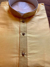 Mango Yellow Soft Silk Men's Kurta Pajama Set with Lining - Kaash