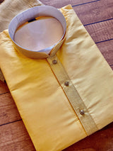 Mango Yellow Soft Silk Men's Kurta Pajama Set with Lining - Kaash