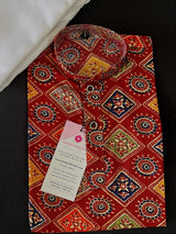 Maroon Bandhej Style Kurta Color Premium Cotton Silk Kurta Pajama Set with Digital Prints - Kaash